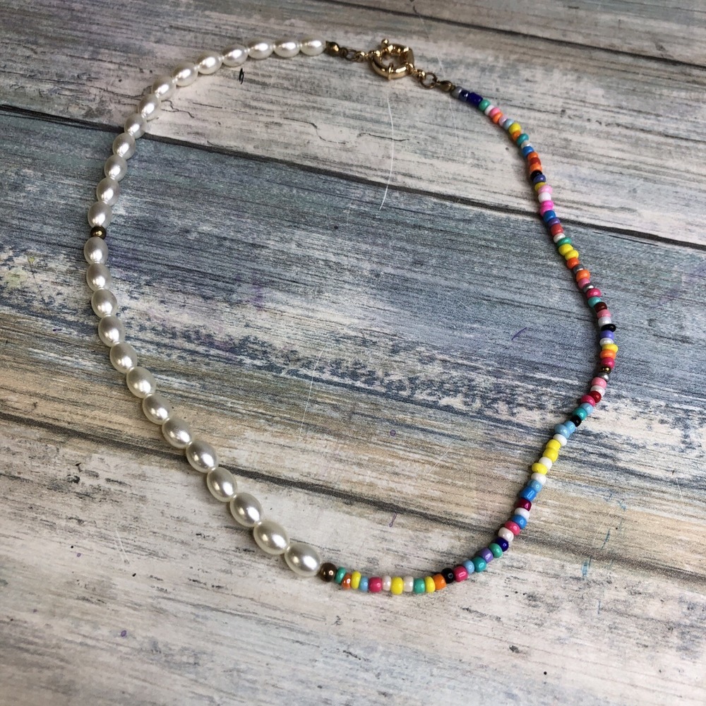 Beaded Necklace Seed 16" Gold Tone Clasp unbranded